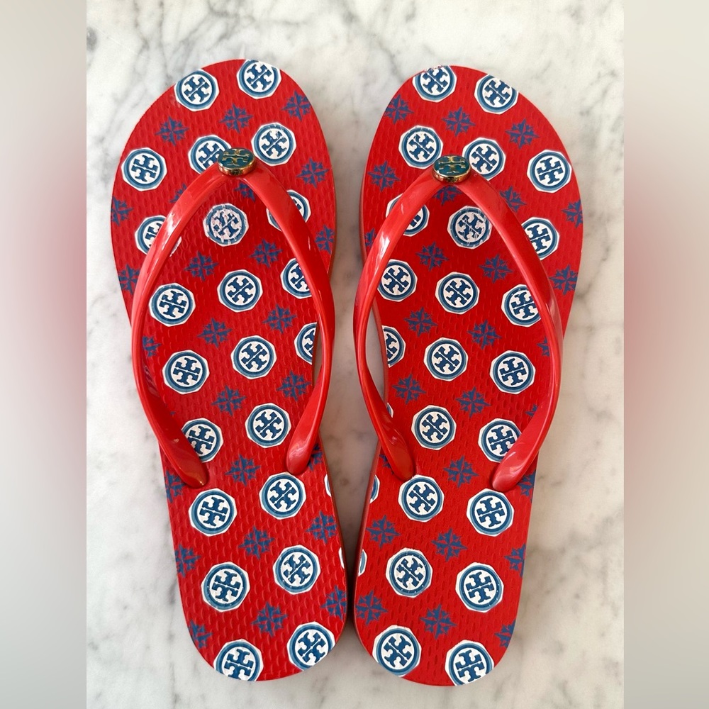 TORY BURCH Samba Compass NECKERCHIEF Flip Flop Size 7